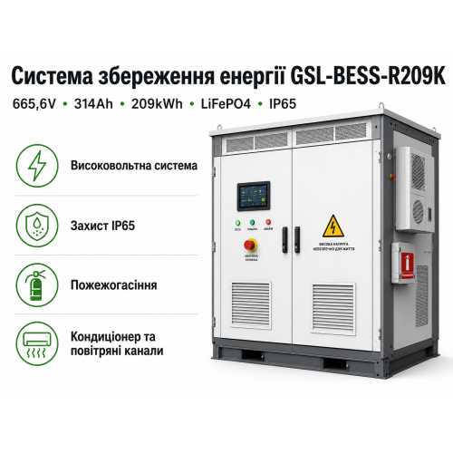 Система збереження енергії GSL-BESS-R209K 665.6V 314Ah 209kWh LiFePO4 IP65